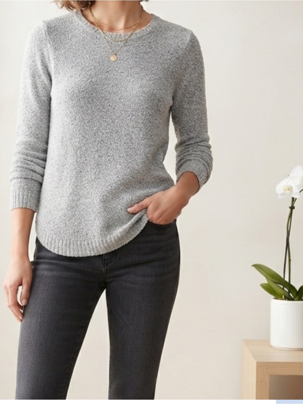 Pink Clover • Women’s Marled Textured Grey Sweater Size L